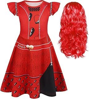 AmzBarley Descendants Rise of Red Costume Kids Girls Flutter Short Sleeve Birthday Themed Party World Book Day Dress up Fancy Dress