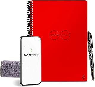 Rocketbook Reusable Digital Notebook - Smart Notepad A5 Red - Spiral Note Book To Do List Pad, Lined Paper with Frixion Erasable Pen and Wipe, Office Gadget with Rocketbook App, Reduce Paper Waste