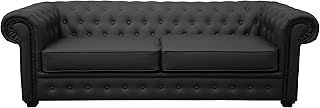Chesterfield Style Venus Sofa Bed 3 Seater 2 Seater Black Cream Brown Red Faux Leather (3 Seater, Black)