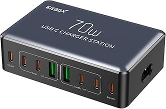 USB Charger Phone Charging Hub 70W 8-Port Multi USB-C Charging Station PD Fast Charger UK Plug Mains Wall Charger for iPhone iPad Samsung Airpods E-book reader etc