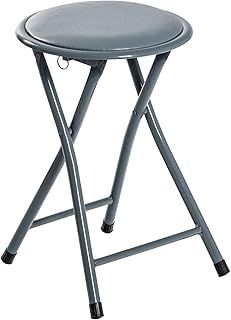 Harbour Housewares Grey Padded Folding Stool - Easy Store Metal Frame Sponge Padded Stool with Floor Protector Bumper Feet Lightweight Foldable Seat for Kitchen Bar, Breakfast Bar