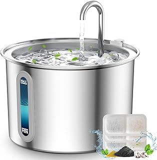 oneisall Cat Water Fountain for Drinking,2L Stainless Steel Cat Fountain Faucet Design,Ultra Silent Pet Water Fountain with 3 Pack Filters,Visible Water Level Pet Water Fountain Dishwasher Safe