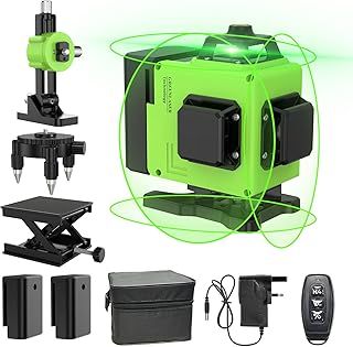 Laser Level Green, Laser Spirit Level Rotary, 4x360°Lazer Level Self Levelling 16 Lines Horizontal & Vertical Cross Line for Indoor Outdoor, Pulse Mode, Remote Controller, Magnetic Base, Rechargeable