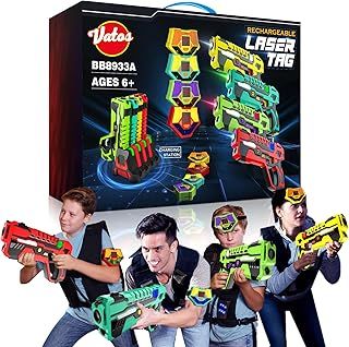 VATOS Rechargeable Laser Tag Game for Kids - Laser Tag Guns 4 Player Pack with Receivers, 2.4 GHz Data SYNC Display Infrared Lazer Blaster, Group Activity Fun Toy for Boy Girl Aged 6-12+ Teen Adults