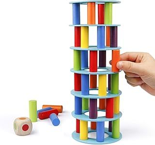 Coogam Wooden Leaning Tower Game - Tumbling Block Toppling Timber Stacking Tower Toy Games Gift for Kids