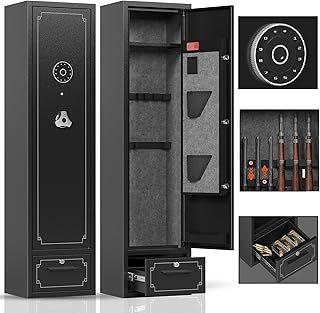 6 Gun Safe for Home, Rifle and Pistols Cabinet With Drawer and Removable Shelf - Digital Lock
