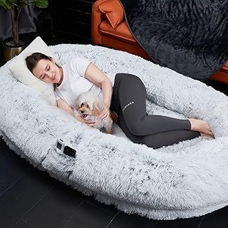 M-V-O Faux Fur Human Pet Bed, Fluffy Fleece Snuggle Dog Bed For Adults and Kids, Orthopaedic Soft Cosy Comfortable Beds, Anti Allergy Bean Bags Hugg Snug Pet Bed (Adult size: 173 x 96 x 30cm)