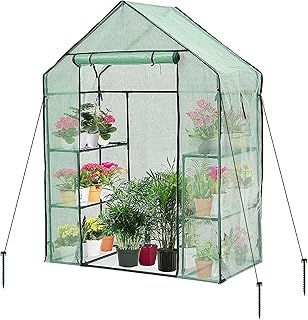 Taylor & Brown Walk In Greenhouse Compact Green House with 4 Shelves and Weatherproof PE Plastic Cover Plant House/Grow House for Garden and Outdoor Roll up Zip Panel Door Easy No Tool Assembly