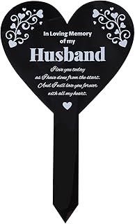 GLOBLELAND Heart Husband Garden Stake Memorial Remembrance Plaque Stake for Cemetery Acrylic Grave Stake Waterproof Sympathy Garden Stake for Yard Grave Cemetery (Husband)