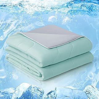 EASELAND Cooling Comforter Twin, Cold Touch Fabric Absorbs Body Heat, Double-Sided Cool Design Soft Fluffy Cooling Blanket for Night Sweats Hot Sleeper (Green, Twin(68"X90"))