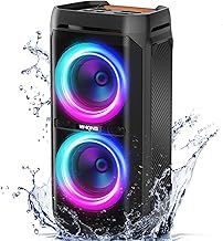 W-KING 220W Peak Party Bluetooth Speaker Large, 115dB Loudest Portable Speakers Wireless, IPX6 Waterproof Speaker Big for Outdoor, 24H Playtime/Deep Bass/V5.3/RGB Lights/Mic&Guitar in/U-Disk/TF/AUX/EQ