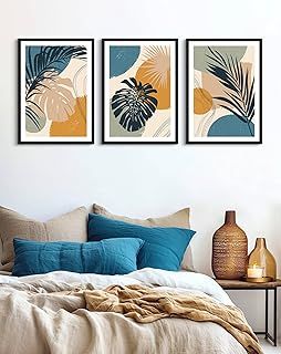 EDEN Abstract Wall Art Set of 3 Floral Art Prints, Home Decor for Living Room, Bedroom, Kitchen & Bathroom, Unframed, A3
