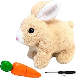Interactive Rabbit Toy with Carrot, Easter Bunny Toy Pet Hopping Plushie, Realistic Walking and Talking Jumping Rabbit Toys, Cute Funny Plush Stuffed Bunny Pal for Birthday, Yellow
