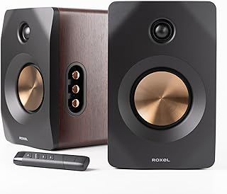 Roxel Nova Active Bookshelf Speakers, 100-Watt RMS Power, Wireless BT 5.4 Streaming, HDMI ARC,Optical Input, 3-Metre Speaker Cable, Dynamic Sound for Movies, Music, Office, Home Theatre (Walnut)