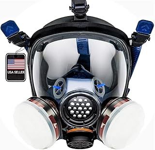 PD-100 Full Face Organic Vapor & Particulate Respirator Gas Mask - Dual Activated Charcoal Filtration - Full Face Eye Protection