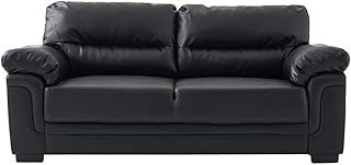 Panana Modern Compact Faux Leather 2 and 3 Seater Sofa, Chaise Group Settee Couch with Wood Frame for Living Room, Black (Black, 3 Seater)