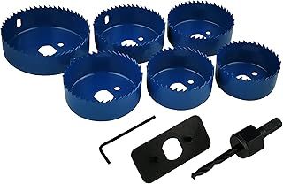 Downlight Holesaw 9 Piece Set 60, 65, 70, 72, 75 & 85mm Steel Hole Saw Cutters, Arbor and Accessories Ceiling Downlighter Installation Kit for Plasterboard, Plastic & Wood