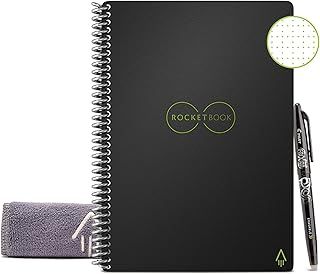 Rocketbook Reusable Digital Notebook - Smart Notepad A5 Black, Wirebound Note Book To Do List Pad, Dotted Paper with Frixion Erasable Pen and Wipe, Office Gadget with Rocketbook App Reduce Paper Waste
