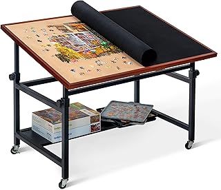 Lavievert Jigsaw Puzzle Board with Cover, Angle & Height Adjustable Puzzle Board Easel with Open Storage Shelf, Large Tilting Jigsaw Tables with 4 Rolling Wheels for Up to 1500 Piece Puzzles