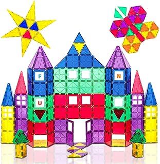 Playmags 100 3D Magnetic Blocks Set For Kids - Learn Shapes, Colors, & Alphabets - STEM Stronger Magnets Toys - Magnetic Building Blocks - Colorful & Durable Magnetic Tiles For Kids & Idea Book