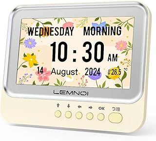 Lemnoi 7 Inches Dementia Clocks,Digital Calendar Clock with Day and Date, Alarm Clock for Memory Loss,Alzheimer's,15 Alarm &Medication Reminder,Auto DST