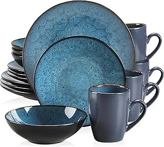 vancasso Bubble Blue Dinner Set, Reactive Glaze Dinnerware Tableware, 16-Piece Dinner Service with 11in Plate, 8in Dessert Plate, 7in Bowl and 380ml Mug, Service for 4