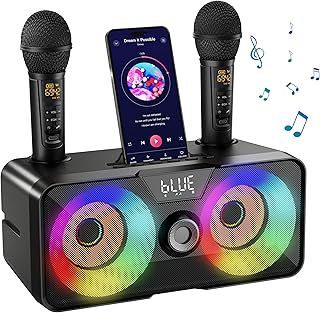 Karaoke Machine for Adults Kids with 2 UHF Wireless Microphones,Portable Bluetooth Singing PA Speaker System with LED Lights for Home Party,Outdoor/Indoor/Wedding,Church,Picnic,Birthday Gifts.