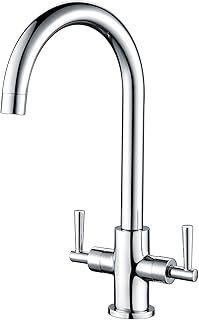 Kitchen Sink Mixer Taps Monobloc Dual Lever Chrome Stainless Steel 360° Swivel Spout Mono Kitchen Mixer Taps 1 Hole Twin Lever Kitchen Tap Swan Neck Kitchen Faucet