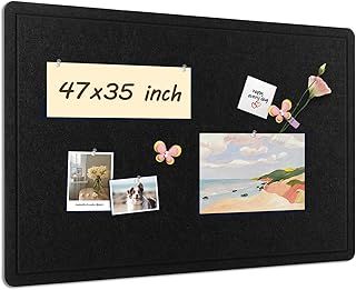 Large Bulletin Board with Felt, 48 x 36 inches Self-Adhesive Pin Board, Alternative Cork Board for Wall, Decorative Vision Board Memo Board for Office School Home with 35 Pins(Blue,90120)