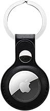 Leather Keyring Case For Airtag Holder Protective Airtags Case Tracker Cover Key Ring Compatible with Apple New AirTag Dog Collar (Black)