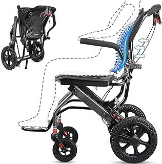Ultra-Light Transport Wheelchair - Folding Portable Wheelchair with Hand Brake - Trolleys for Elderly Aircraft Travel