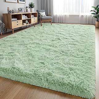 Nuttumico Fluffy Fuzzy Sage-Green Rugs for Bedroom, 4x6 Feet Soft Non Slip Plush Area Rug for Living Room, Kids Room, Indoor Modern Shaggy Rug for Nursery, Dorm, Home Decor