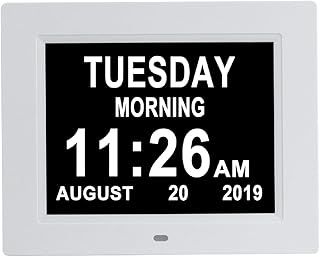Newest 8 Alarms Digital Clock, Extra Large Display Digital Day Calendar Clock with Non-Abbreviated Day & Month Alarm Clocks for Seniors Impaired Vision Dementia Elderly Alzheimer
