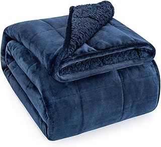 BUZIO Weighted Blanket Queen Size 7kg for Adults, Sherpa Weighted Blanket with Soft Plush Fleece, Fluffy Warm Sherpa Thick Heavy Bed Blanket, Great for Sleep and Calming, 150 x 200cm, Navy Blue