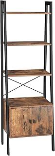 VASAGLE Shelf Ladder, Bookcase, Storage Shelf with Cupboard, 4 Tiers, Stable Steel Frame, Living Room, Bedroom, Office, 56 x 34 x 173 cm, Industrial Style, Rustic Brown LLS47BX