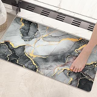 COLOR&GEOMETRY Non Slip Washable Bath Mat - Diatomite Stone, Super Absorbent, Black - Thin Marble for Bathroom, Bathtub, Sink - 40x60cm