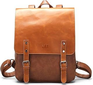 LXY Vegan Leather Backpack Vintage Laptop Bookbag for Women Men - Brown - One Size…