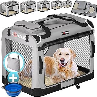 L Dog Crate | 70x52x50cm | Foldable Breathable Car Pet Transport Box | Dog Travel Crate | Robust Pet Vet Holiday Cat Carrier Puppy Kitten Rabbit | Light Grey
