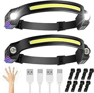 Head Torch Headlamp 2 Packs 6 Modes Motion Sensor Headlight 260 Degree Widen View Rechargeable LED Headtorch IPX4 Waterproof Hands-Free Flashlight gift for Adults Kids Camping,Running,Fishing,Cycling
