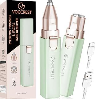 Portable Eyebrow Trimmer & Facial Hair Removal for Women, Rechargeable 2 in 1 Hair Remover and Eyebrow Razor, Eyebrow Lips Body Facial Hair Remover for Women with Built-in LED Light (Green)