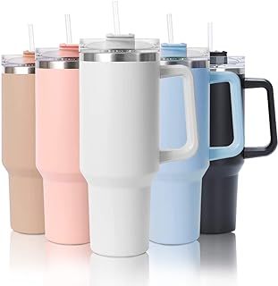 40oz Stainless Steel Vacuum Insulated Cup Double Wall Travel Flask Car Coffee Mug Tumbler with Straw with Handle for Hot Iced Coffee