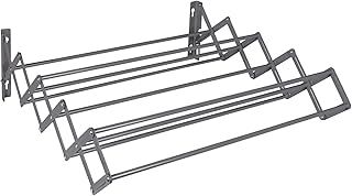 Pukkr Wall Mounted Extendable Clothes Airer | 9 Rails/Rungs for Hanging Washed Clothes | Clothing Drying Rack | Extending Clotheshorse (Grey)