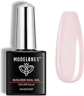 Modelones Gel Nail Polish Builder Nail Gel, Nude Pink Gel Builder for Nails, Hard Gel Builder Nail Strengthener Extension Gel Base Gel Rhinestone False Nail Tips Glue Gel in a Bottle 15ML Hard Gel