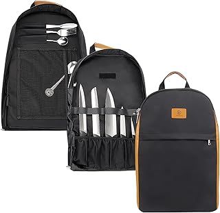 FIREDOG Chef Knife Backpack, Knife Chef Bag Case for Chefs Students | 21+ Pockets for Knives & Kitchen Utensils (Black, Sling Style)