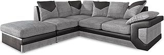 Spacious Dino Corner Sofa 5 Seater convertible into footstool and L shaped sofa Left Hand Dino Jumbo Cord Sofa Options in Gray-Black