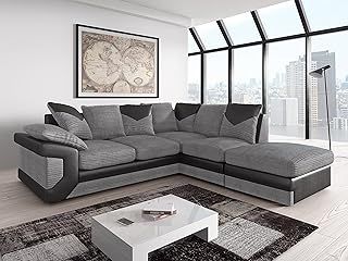 NEW LARGE DINO CORNER SOFA JUMBO CORD GREY BLACK OR BEIGE BROWN LEFT OR RIGHT(Grey Black right). Fire resistant as per British Standards, foam filled seats for comfort.