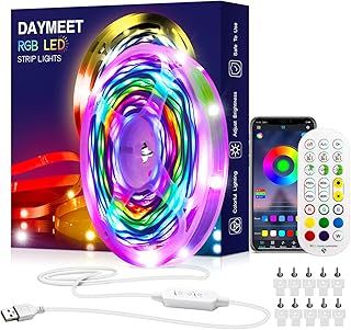 Daymeet LED Strip Lights, Chasing Effect 10M RGBIC Dream Color USB Led Strip Lights Color Changing Lights Bluetooth Music Sync with Remote App Control Rainbow Led Light Strip for Bedroom