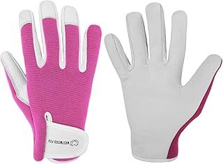 Ladies/Mens Leather Gardening Gloves Thorn Proof Rigger Garden work gloves, Safety Working Gloves, Premium Quality (Pink, M)