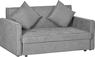 HOMCOM 2 Seater Sofa Bed, Convertible Bed Settee, Modern Fabric Loveseat Sofa Couch with 2 Cushions, Hidden Storage for Living Room, Guest Room, Light Grey