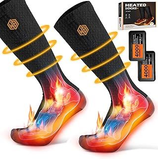 Rechargeable Electric Heated Socks Winter Heating Socks, 4000mAh Battery Powered Cold Weather Heat Socks for Sports Outdoor Hunting Skiing Riding Fishing